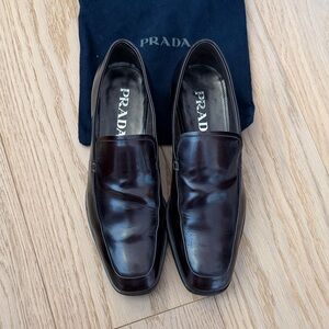 Prada Men's Dark Brown Leather Slip-Ons